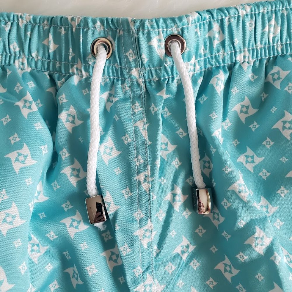 Marwida Mens Swim Trunks Large Aqua Star Luxury Recycled Fabric Pockets NEW - Picture 5 of 11